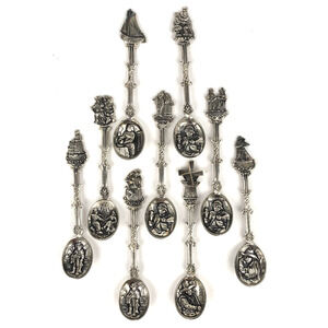 VTG Set of 9 Ornate Demitasse Spoons Figural‎ Repousse Holland S AN 90
